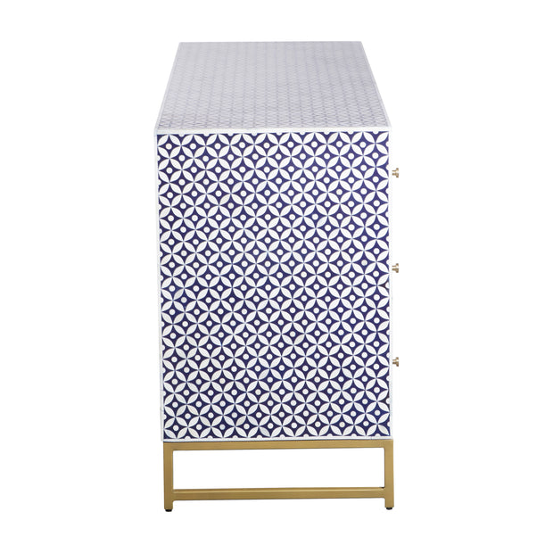 Bone Inlay Buffet 6 Drawer Chest of Drawers - Navy Blue Geometric