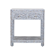 Mother of Pearl Inlay LARGE 1 Drawer Bedside Table with Shelf - Grey Floral
