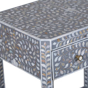 Mother of Pearl Inlay LARGE 1 Drawer Bedside Table with Shelf - Grey Floral