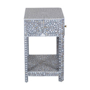Mother of Pearl Inlay LARGE 1 Drawer Bedside Table with Shelf - Grey Floral