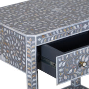 Mother of Pearl Inlay LARGE 1 Drawer Bedside Table with Shelf - Grey Floral