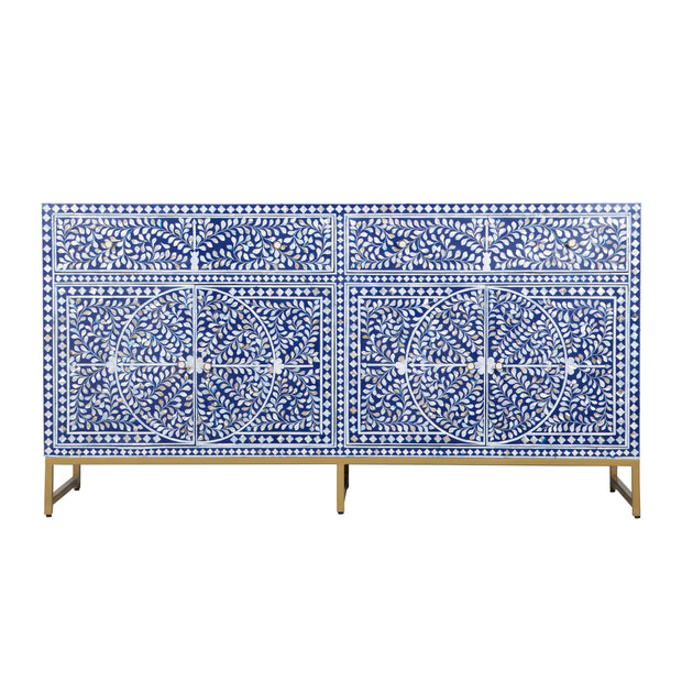 Mother of Pearl Inlay Buffet / Chest of Drawers - Navy Blue Floral
