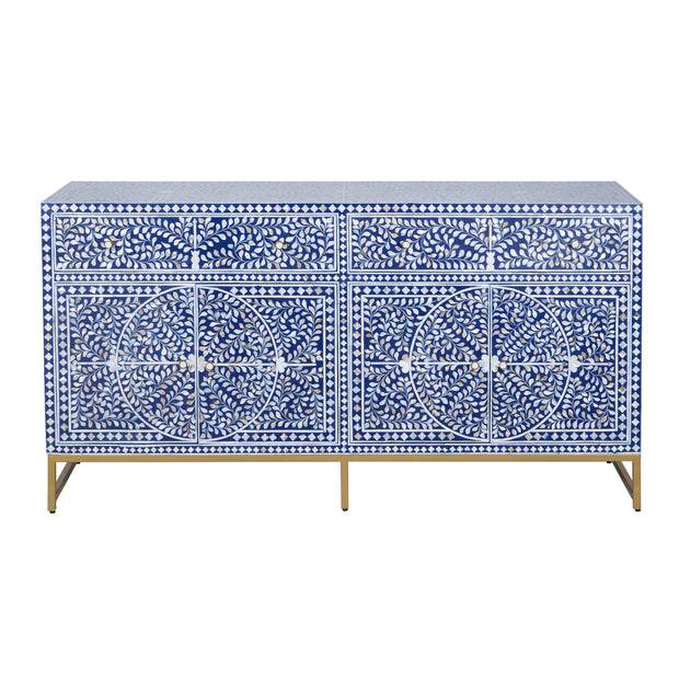 Mother of Pearl Inlay Buffet / Chest of Drawers - Navy Blue Floral