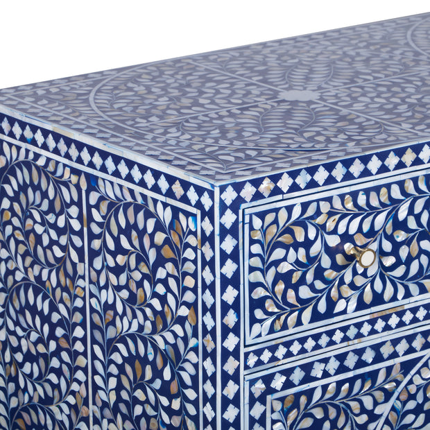 Mother of Pearl Inlay Buffet / Chest of Drawers - Navy Blue Floral