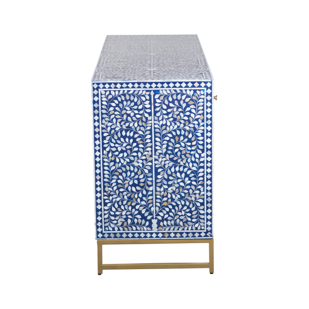 Mother of Pearl Inlay Buffet / Chest of Drawers - Navy Blue Floral