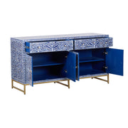 Mother of Pearl Inlay Buffet / Chest of Drawers - Navy Blue Floral
