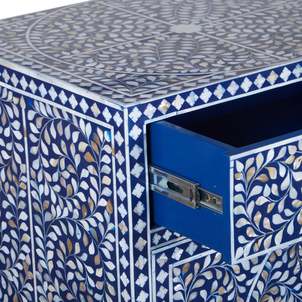 Mother of Pearl Inlay Buffet / Chest of Drawers - Navy Blue Floral