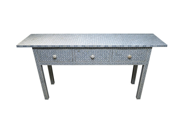 Bone Inlay 3 Drawer Hall Table or Side Table (160cm, Large) - Grey Geometric