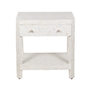 Bone Inlay LARGE 1 Drawer Bedside Table with Shelf - White Geometric