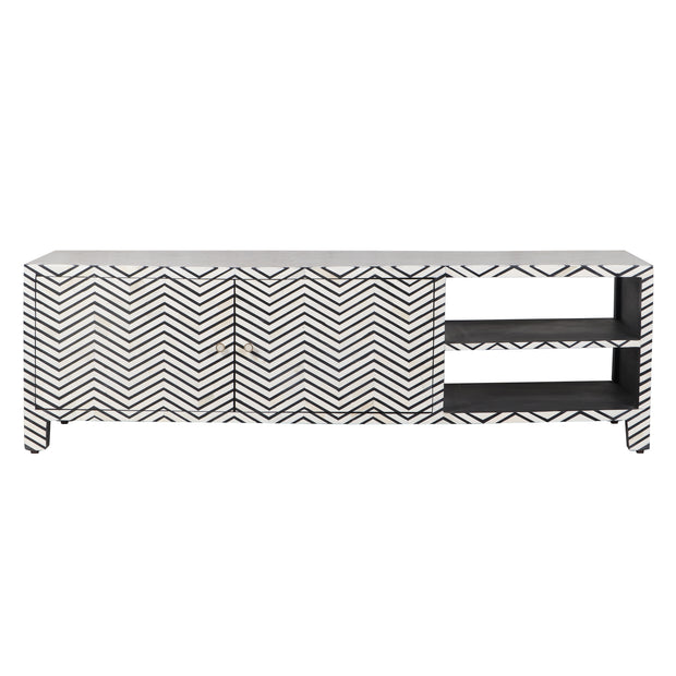 Bone Inlay Entertainment Unit / TV Stand - Black Zig Zag