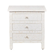 Bone Inlay Large 3 Drawer Bedside - White Floral - Abacus and Hunt