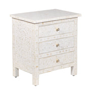Bone Inlay Large 3 Drawer Bedside - White Floral - Abacus and Hunt