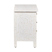 Bone Inlay Large 3 Drawer Bedside - White Floral - Abacus and Hunt
