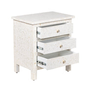 Bone Inlay Large 3 Drawer Bedside - White Floral - Abacus and Hunt