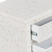 Bone Inlay Large 3 Drawer Bedside - White Floral - Abacus and Hunt