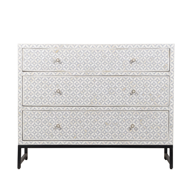 Bone Inlay 3 Drawer Chest of Drawers - Grey Geometric