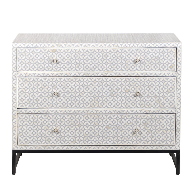 Bone Inlay 3 Drawer Chest of Drawers - Grey Geometric