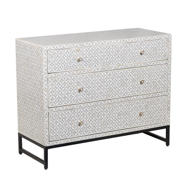 Bone Inlay 3 Drawer Chest of Drawers - Grey Geometric