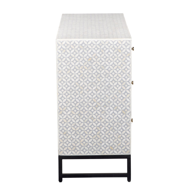Bone Inlay 3 Drawer Chest of Drawers - Grey Geometric