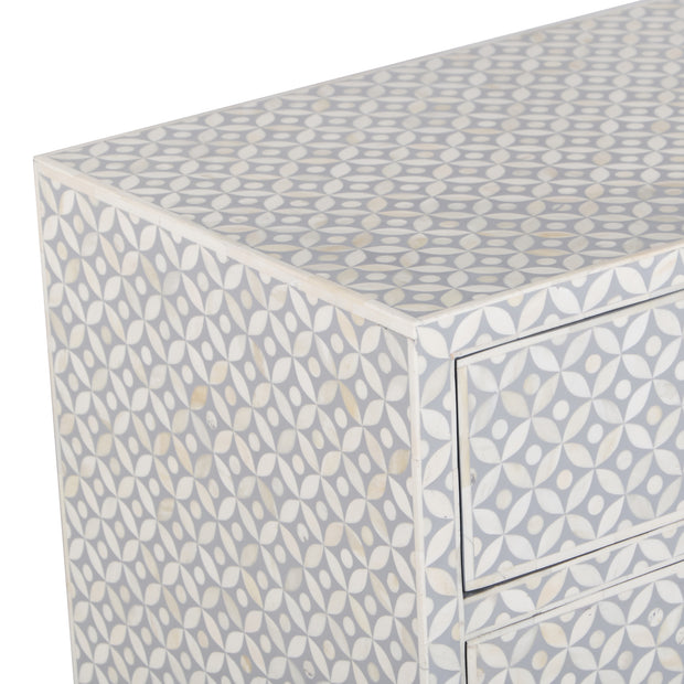Bone Inlay 3 Drawer Chest of Drawers - Grey Geometric