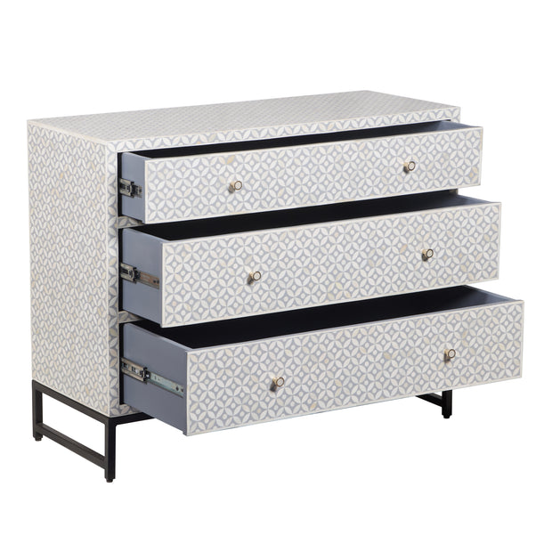 Bone Inlay 3 Drawer Chest of Drawers - Grey Geometric