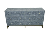 Bone Inlay Buffet 6 Drawer Chest of Drawers - Dark Grey Floral Scroll