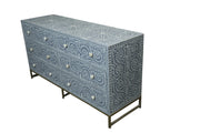 Bone Inlay Buffet 6 Drawer Chest of Drawers - Dark Grey Floral Scroll