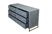 Bone Inlay Buffet 6 Drawer Chest of Drawers - Dark Grey Floral Scroll