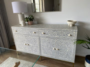 Bone Inlay Buffet Chest of Drawers - Light Grey Floral Scroll