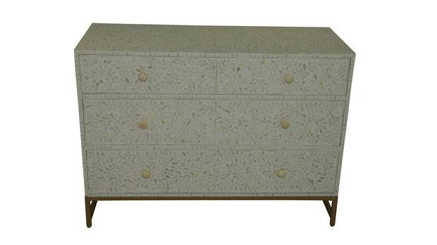 Bone Inlay 3 Drawer Chest of Drawers - White Floral
