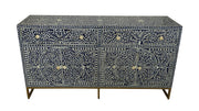 Bone Inlay Buffet Chest of Drawers -Navy Blue Floral Scroll