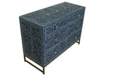 Mother of Pearl Inlay 3 Drawer Chest of Drawers - Navy Floral