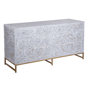 Mother of Pearl Inlay Buffet / Chest of Drawers - Light Grey Floral Scroll