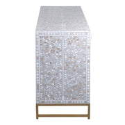 Mother of Pearl Inlay Buffet / Chest of Drawers - Light Grey Floral Scroll