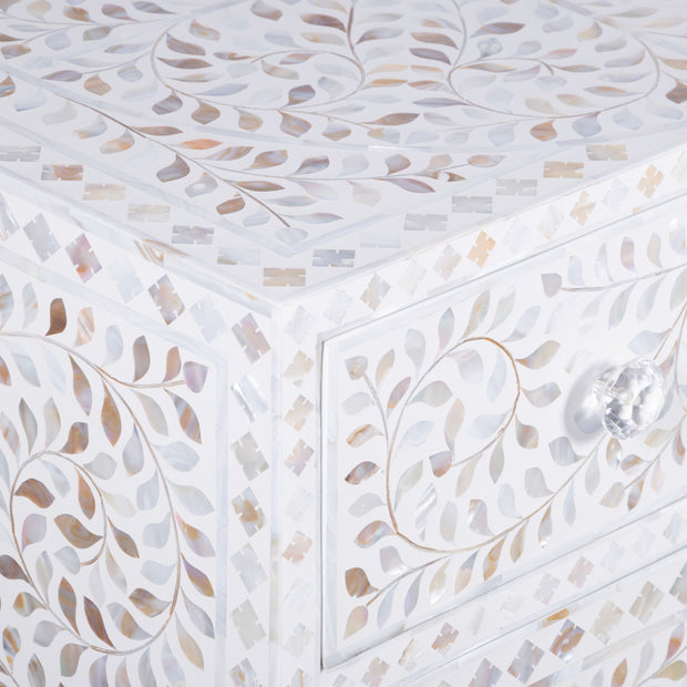 Mother of Pearl Inlay Buffet / Chest of Drawers - White Floral Scroll