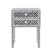 Bone Inlay Bedside Table with 2 Drawers -  Black Geometric - Abacus and Hunt