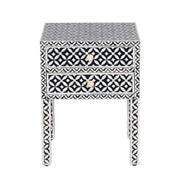 Bone Inlay Bedside Table with 2 Drawers -  Black Geometric - Abacus and Hunt