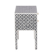 Bone Inlay Bedside Table with 2 Drawers -  Black Geometric - Abacus and Hunt