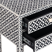 Bone Inlay Bedside Table with 2 Drawers -  Black Geometric - Abacus and Hunt