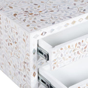 Mother of Pearl Inlay 2 Draw Bedside Table (LARGE) - White