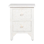 Bone Inlay Bedside Table with 2 Drawers -  White Geometric - Abacus and Hunt
