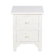 Bone Inlay Bedside Table with 2 Drawers -  White Geometric - Abacus and Hunt