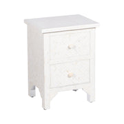 Bone Inlay Bedside Table with 2 Drawers -  White Geometric - Abacus and Hunt