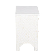 Bone Inlay Bedside Table with 2 Drawers -  White Geometric - Abacus and Hunt