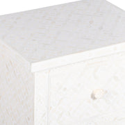 Bone Inlay Bedside Table with 2 Drawers -  White Geometric - Abacus and Hunt