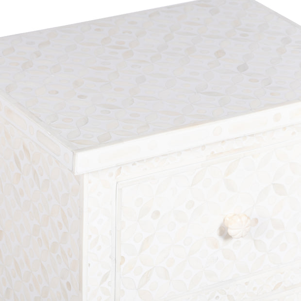 Bone Inlay Bedside Table with 2 Drawers -  White Geometric - Abacus and Hunt