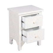 Bone Inlay Bedside Table with 2 Drawers -  White Geometric - Abacus and Hunt