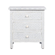 Bone Inlay Large 3 Drawer Bedside Table - Grey Geometric - Abacus and Hunt