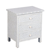 Bone Inlay Large 3 Drawer Bedside Table - Grey Geometric - Abacus and Hunt