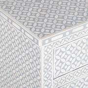 Bone Inlay Large 3 Drawer Bedside Table - Grey Geometric - Abacus and Hunt